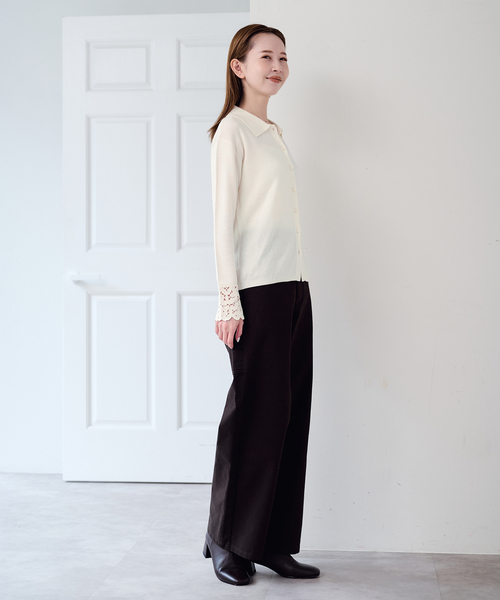 U by SPICK&SPAN(ユーバイスピックアンドスパン)の「レースカフスニットシャツ(ニット/セーター・レディース・ホワイト/ブラック・FREE)」の3枚目の写真