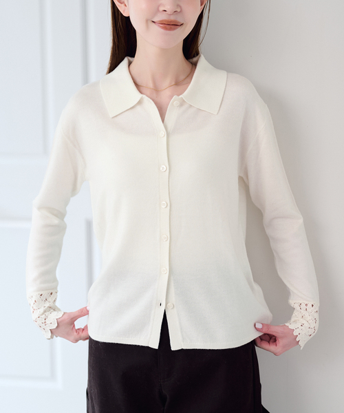 U by SPICK&SPAN(ユーバイスピックアンドスパン)の「レースカフスニットシャツ(ニット/セーター・レディース・ホワイト/ブラック・FREE)」の7枚目の写真