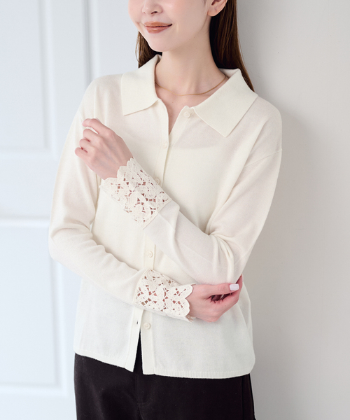 U by SPICK&SPAN(ユーバイスピックアンドスパン)の「レースカフスニットシャツ(ニット/セーター・レディース・ホワイト/ブラック・FREE)」の8枚目の写真