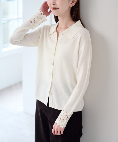 U by SPICK&SPAN(ユーバイスピックアンドスパン)の「レースカフスニットシャツ(ニット/セーター・レディース・ホワイト/ブラック・FREE)」の10枚目の写真