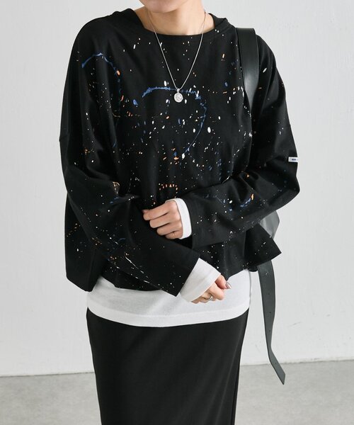 ear PAPILLONNER(イアパピヨネ)の「ペイントロングTシャツ【SUM1 STYLE】(Tシャツ/カットソー・レディース・ブラック/ベージュ/ブラウン/ブラック系その他/ブラウン系その他・FREE)」の6枚目の写真
