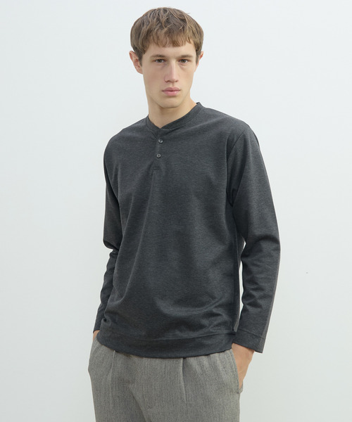 MEN'S MELROSE(メンズメルローズ)の「接結モクロディヘンリーネックTシャツ(Tシャツ/カットソー・メンズ・チャコールグレー/ライトグレー/ネイビー・3/4)」の1枚目の写真