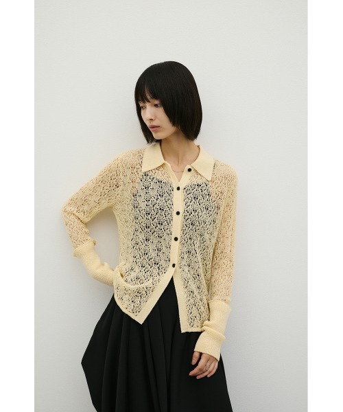 STYLEMIXER（スタイルミキサー）の「ロングリブクロシェドライニットポロ（ニット/セーター・レディース・グリーン/アイボリー/ブラック・FREE）」の4枚目の写真