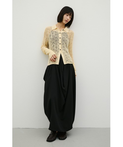 STYLEMIXER（スタイルミキサー）の「ロングリブクロシェドライニットポロ（ニット/セーター・レディース・グリーン/アイボリー/ブラック・FREE）」の5枚目の写真