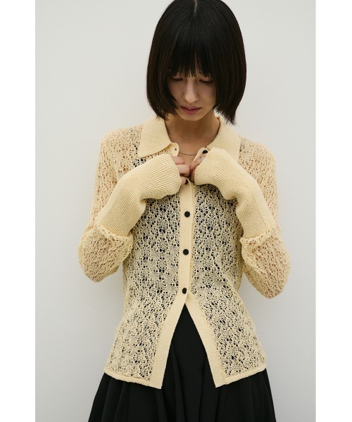 STYLEMIXER（スタイルミキサー）の「ロングリブクロシェドライニットポロ（ニット/セーター・レディース・グリーン/アイボリー/ブラック・FREE）」の6枚目の写真