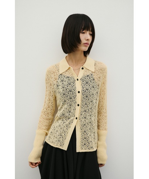 STYLEMIXER（スタイルミキサー）の「ロングリブクロシェドライニットポロ（ニット/セーター・レディース・グリーン/アイボリー/ブラック・FREE）」の7枚目の写真