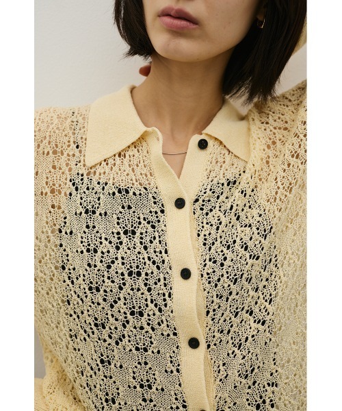 STYLEMIXER（スタイルミキサー）の「ロングリブクロシェドライニットポロ（ニット/セーター・レディース・グリーン/アイボリー/ブラック・FREE）」の9枚目の写真