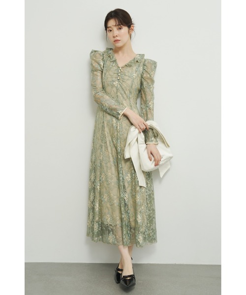 LILY BROWN(リリーブラウン)の「ラッフルフリルレースドレス(ドレス・レディース・イエロー/ブラック/ミント・0/1)」の1枚目の写真