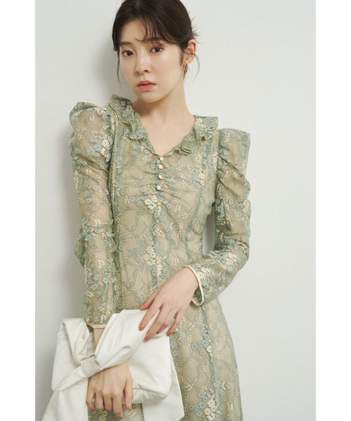 LILY BROWN(リリーブラウン)の「ラッフルフリルレースドレス(ドレス・レディース・イエロー/ブラック/ミント・0/1)」の14枚目の写真