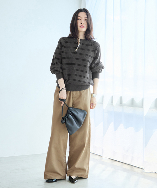 journal standard L'essage（ジャーナルスタンダードレサージュ）の「SARROUELワイドパンツ（その他パンツ・レディース・ベージュ/ブラック・38/36）」の7枚目の写真