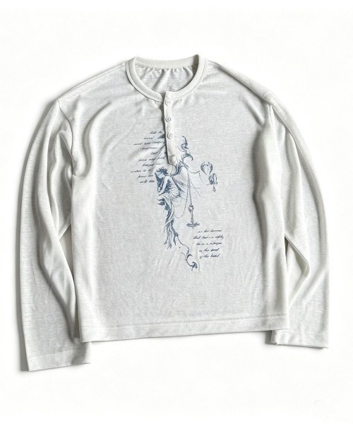 FreeZone(フリーゾーン)の「ゴシックアートプリント ヘンリーネック シアーロング T(Tシャツ/カットソー・メンズ・ホワイト/ブラック・F)」の14枚目の写真
