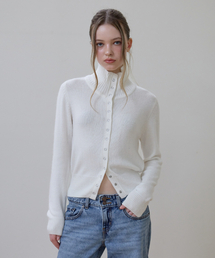 High Neck Eyelet Cardigan [Ivory]