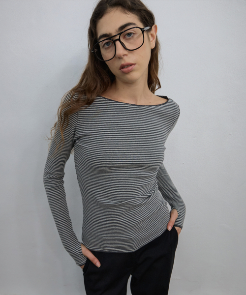 LMOOD WOMEN(エルムード ウーマン)の「マノン ストライプ Tシャツ グレー(Tシャツ/カットソー・レディース・その他・36/38)」の1枚目の写真