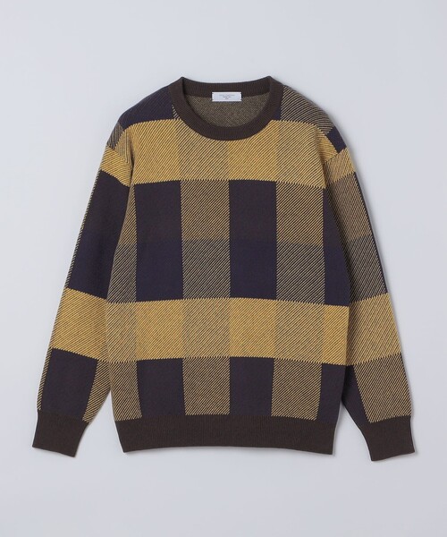 SHIPS(シップス)の「〈洗濯機可能〉チェック コットンカシミヤ クルーネック 26AW(ニット/セーター・メンズ・イエロー/ネイビー/オレンジ/グリーン・X-LARGE/LARGE/MEDIUM/SMALL)」の1枚目の写真