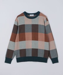 〈洗濯機可能〉チェック コットンカシミヤ クルーネック 26AW