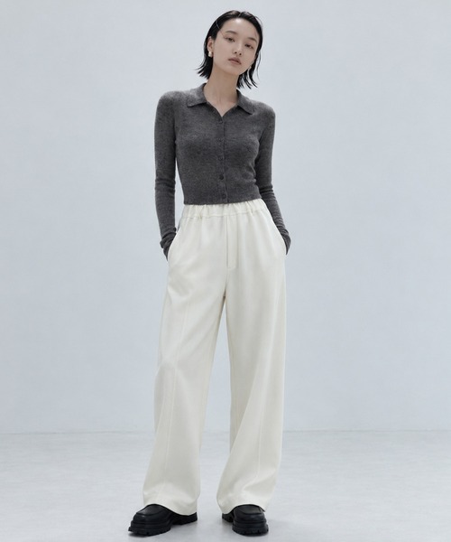 STUDIOUS（ステュディオス）の「【STUDIOUS/ステュディオス】Double Cloth Easy Pants/ダブルクロスイージーパンツ/洗濯機可/伸縮性/ウエストゴム（スウェットパンツ・レディース・ブラック/ホワイト・1/2）」の3枚目の写真