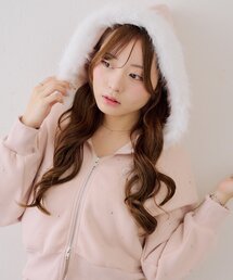 ラインストーンショートファーPK
