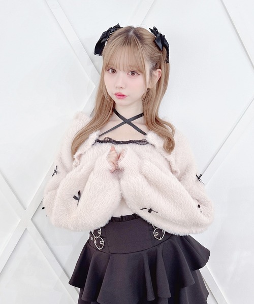 MA*RS(アメーバーマーズ)の「チビリボンケープ風ニット(ニット/セーター・レディース・ピンク/ブラック×ホワイト/ホワイト・FREE)」の8枚目の写真