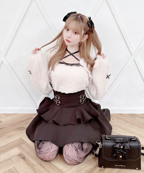 MA*RS(アメーバーマーズ)の「チビリボンケープ風ニット(ニット/セーター・レディース・ピンク/ブラック×ホワイト/ホワイト・FREE)」の9枚目の写真