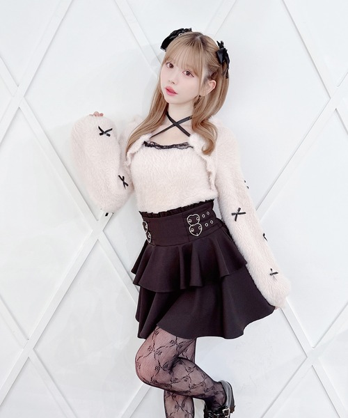 MA*RS(アメーバーマーズ)の「チビリボンケープ風ニット(ニット/セーター・レディース・ピンク/ブラック×ホワイト/ホワイト・FREE)」の11枚目の写真