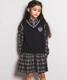 nexchic（ネクシック）の「【お揃い】ネクタイ付きチェックワンピース＆ニットベストセット(110~150cm)（ワンピース）」