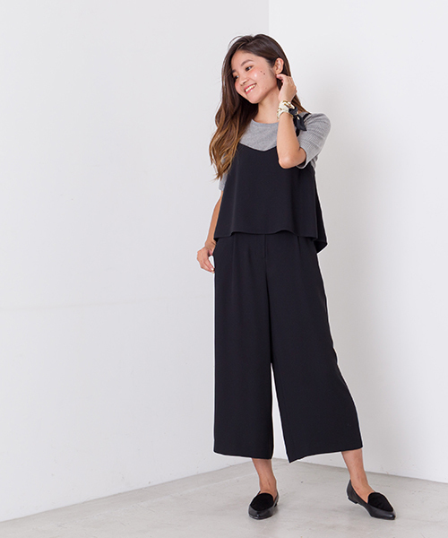 NATURAL BEAUTY BASIC(ナチュラルビューティーベーシック)の「キャミ×ワイドパンツセットアップ パンツ(その他パンツ・レディース・ダークベージュ/ブラック・MEDIUM/SMALL/X-SMALL)」の9枚目の写真
