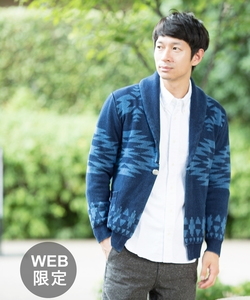 SHIPS（シップス）の「SC:【WEB限定】ネイティブ ショールカラー カーディガン(ガウン)■（カーディガン/ボレロ・メンズ・ブラック/ブルー・MEDIUM/SMALL/LARGE/X-LARGE）」の3枚目の写真