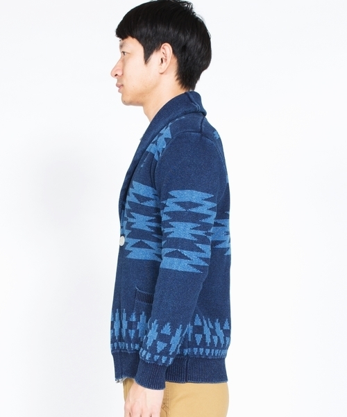 SHIPS（シップス）の「SC:【WEB限定】ネイティブ ショールカラー カーディガン(ガウン)■（カーディガン/ボレロ・メンズ・ブラック/ブルー・MEDIUM/SMALL/LARGE/X-LARGE）」の5枚目の写真