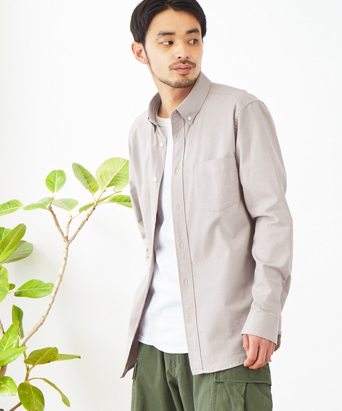 MONO-MART（モノマート）の「ボタンダウン ハイストレッチ L/S オックスフォード シャツ（シャツ/ブラウス・メンズ・ブラック/ベージュ/ネイビー/グレー/オフホワイト/ブルー/オリーブドラブ/バーガンディー/サックスブルー・M/L/XL/S）」の3枚目の写真