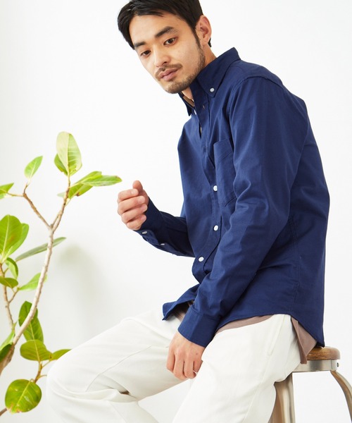 MONO-MART（モノマート）の「ボタンダウン ハイストレッチ L/S オックスフォード シャツ（シャツ/ブラウス・メンズ・ブラック/ベージュ/ネイビー/グレー/オフホワイト/ブルー/オリーブドラブ/バーガンディー/サックスブルー・M/L/XL/S）」の8枚目の写真