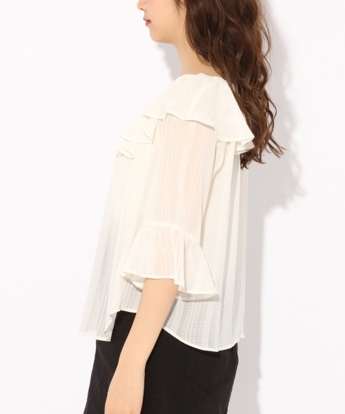 Heather（ヘザー）の「２ＷＡＹフリルボタンブラウス  786009（シャツ/ブラウス・レディース・オレンジ/ナチュラル/ネイビー/ライトブルー・FREE）」の14枚目の写真