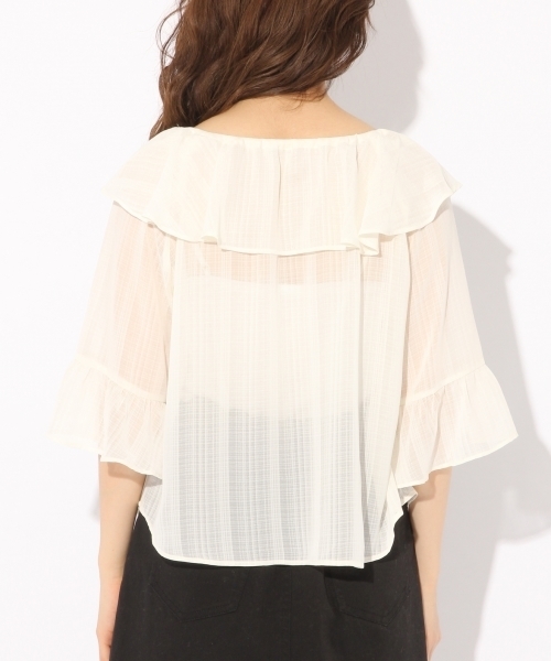 Heather（ヘザー）の「２ＷＡＹフリルボタンブラウス  786009（シャツ/ブラウス・レディース・オレンジ/ナチュラル/ネイビー/ライトブルー・FREE）」の9枚目の写真