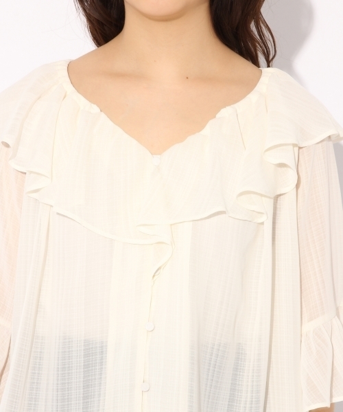 Heather（ヘザー）の「２ＷＡＹフリルボタンブラウス  786009（シャツ/ブラウス・レディース・オレンジ/ナチュラル/ネイビー/ライトブルー・FREE）」の10枚目の写真