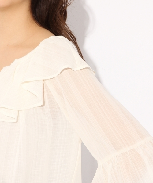 Heather（ヘザー）の「２ＷＡＹフリルボタンブラウス  786009（シャツ/ブラウス・レディース・オレンジ/ナチュラル/ネイビー/ライトブルー・FREE）」の8枚目の写真