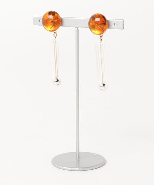 manatula】べっ甲カボション×クリアパイプのピアス（ピアス（両耳用 