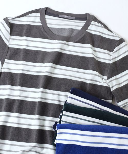 SHIPS（シップス）の「SU: PILE ボーダーTシャツ■（Tシャツ/カットソー・メンズ・ネイビー/グレー/オリーブ/ブルー・SMALL/MEDIUM/LARGE/X-LARGE）」の2枚目の写真