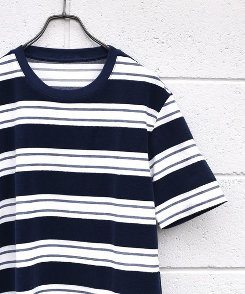 SHIPS（シップス）の「SU: PILE ボーダーTシャツ■（Tシャツ/カットソー・メンズ・ネイビー/グレー/オリーブ/ブルー・SMALL/MEDIUM/LARGE/X-LARGE）」の8枚目の写真