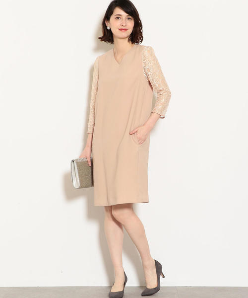 green label relaxing（グリーンレーベルリラクシング）の「D GB Peツイル×レース Vネック ワンピース（ワンピース・レディース・ブラック/ネイビー/グレー/ライトピンク/ダークグリーン/オレンジ系その他/ライトグレー/ベージュ・FREE）」の7枚目の写真