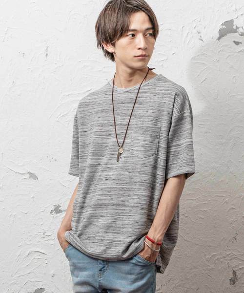 MinoriTY（マイノリティ）の「抗菌防臭加工ワッフルポケット付きビッグシルエット半袖Tシャツ カットソー ルーズ（Tシャツ/カットソー・メンズ・ブラック/ベージュ/ピンク/オフホワイト/カーキ/ネイビー/杢グレー・L/M）」の4枚目の写真