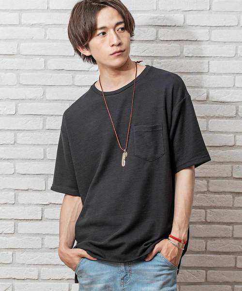 MinoriTY（マイノリティ）の「抗菌防臭加工ワッフルポケット付きビッグシルエット半袖Tシャツ カットソー ルーズ（Tシャツ/カットソー・メンズ・ブラック/ベージュ/ピンク/オフホワイト/カーキ/ネイビー/杢グレー・L/M）」の7枚目の写真