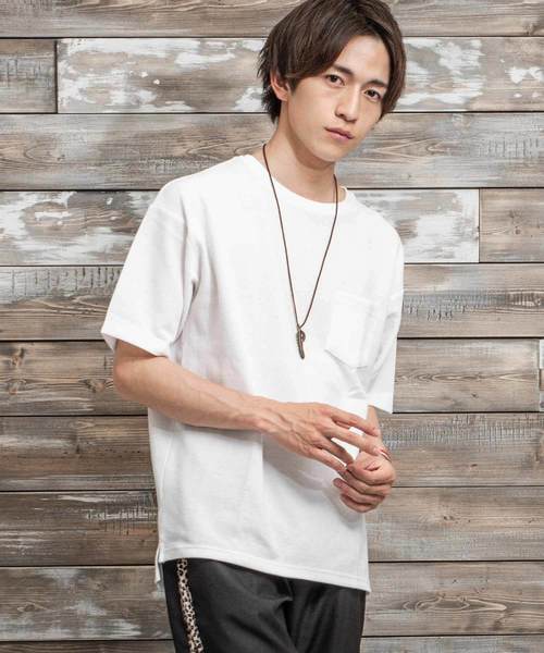 MinoriTY（マイノリティ）の「抗菌防臭加工ワッフルポケット付きビッグシルエット半袖Tシャツ カットソー ルーズ（Tシャツ/カットソー・メンズ・ブラック/ベージュ/ピンク/オフホワイト/カーキ/ネイビー/杢グレー・L/M）」の2枚目の写真