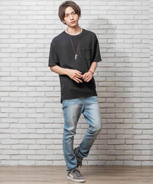 MinoriTY（マイノリティ）の「抗菌防臭加工ワッフルポケット付きビッグシルエット半袖Tシャツ カットソー ルーズ（Tシャツ/カットソー・メンズ・ブラック/ベージュ/ピンク/オフホワイト/カーキ/ネイビー/杢グレー・L/M）」の9枚目の写真