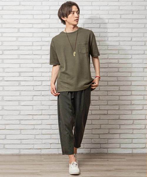 MinoriTY（マイノリティ）の「抗菌防臭加工ワッフルポケット付きビッグシルエット半袖Tシャツ カットソー ルーズ（Tシャツ/カットソー・メンズ・ブラック/ベージュ/ピンク/オフホワイト/カーキ/ネイビー/杢グレー・L/M）」の10枚目の写真