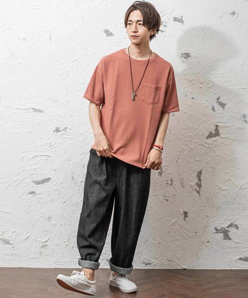 MinoriTY（マイノリティ）の「抗菌防臭加工ワッフルポケット付きビッグシルエット半袖Tシャツ カットソー ルーズ（Tシャツ/カットソー・メンズ・ブラック/ベージュ/ピンク/オフホワイト/カーキ/ネイビー/杢グレー・L/M）」の11枚目の写真