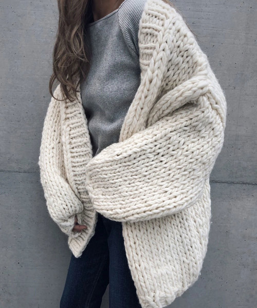 TRUNC（トランクエイティーエイト）の「Bulky Knit Cardigan（カーディガン/ボレロ・レディース・ブラック/オフホワイト/チャコール・FREE）」の12枚目の写真