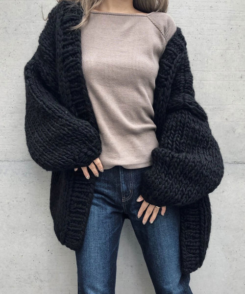 TRUNC（トランクエイティーエイト）の「Bulky Knit Cardigan（カーディガン/ボレロ・レディース・ブラック/オフホワイト/チャコール・FREE）」の5枚目の写真