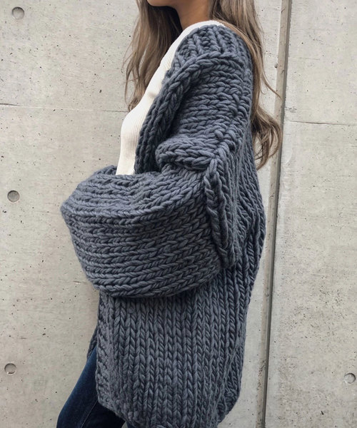 TRUNC（トランクエイティーエイト）の「Bulky Knit Cardigan（カーディガン/ボレロ・レディース・ブラック/オフホワイト/チャコール・FREE）」の13枚目の写真