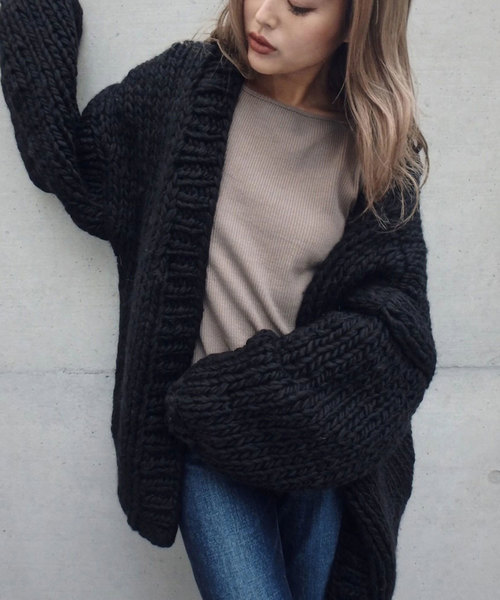 TRUNC（トランクエイティーエイト）の「Bulky Knit Cardigan（カーディガン/ボレロ・レディース・ブラック/オフホワイト/チャコール・FREE）」の18枚目の写真