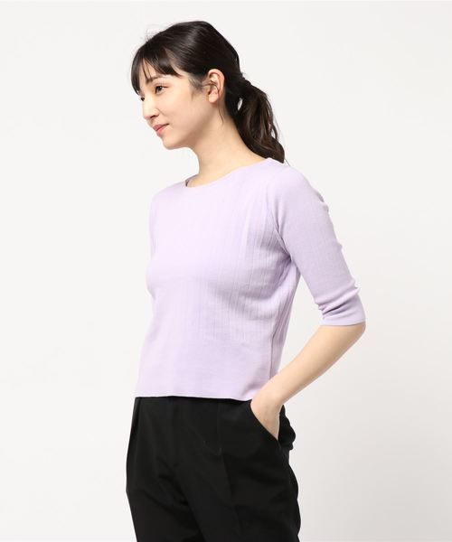 YECCA VECCA（イェッカヴェッカ）の「プリ－ツニットプルオ－バ－（Tシャツ/カットソー・レディース・ホワイト/ネイビー/サックスブルー/グリーン/ラベンダー・FREE）」の5枚目の写真