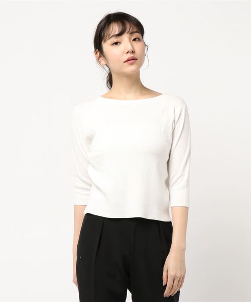 YECCA VECCA（イェッカヴェッカ）の「プリ－ツニットプルオ－バ－（Tシャツ/カットソー・レディース・ホワイト/ネイビー/サックスブルー/グリーン/ラベンダー・FREE）」の2枚目の写真